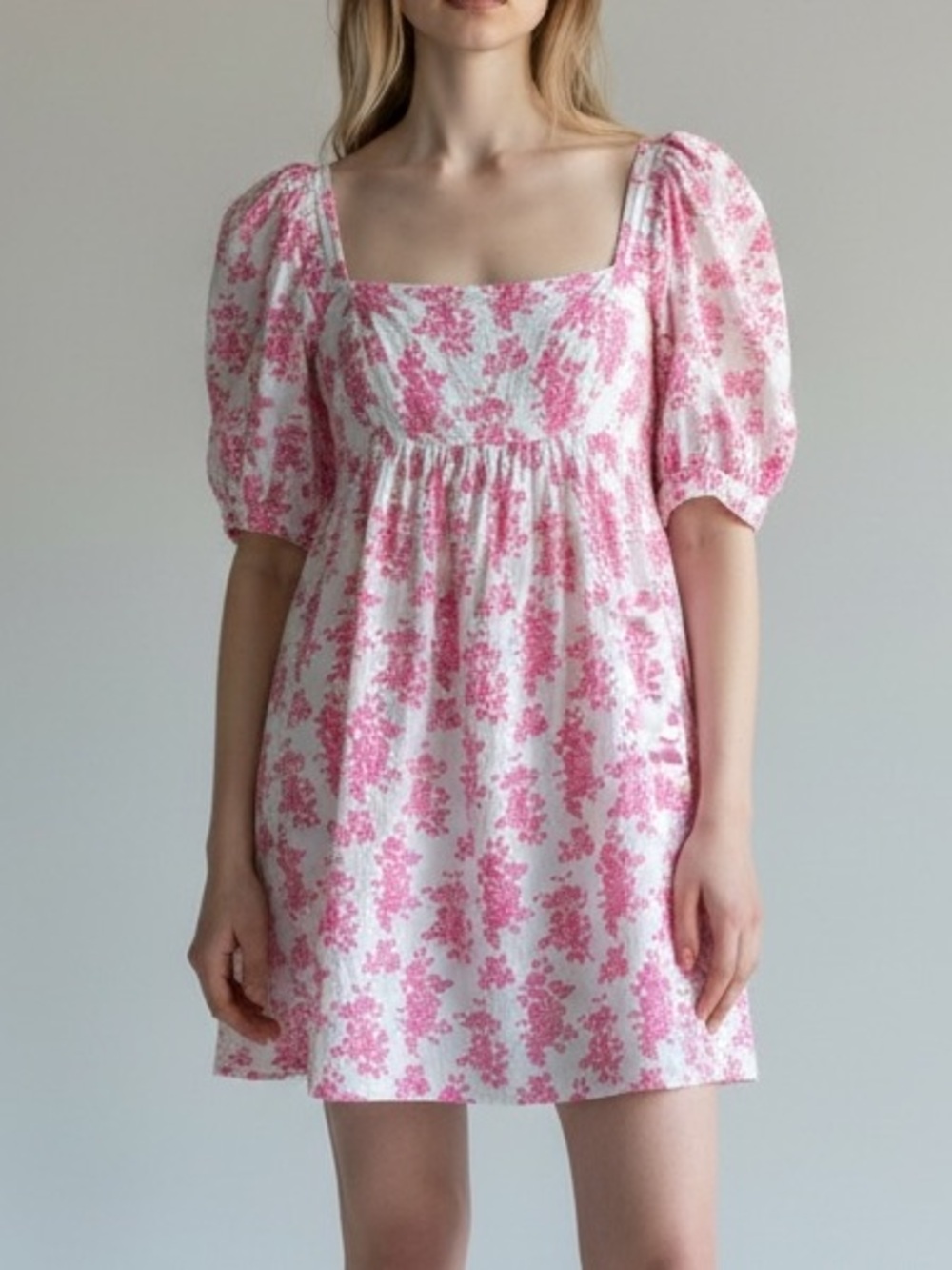 Mary Marshmallow Poppy Dress Pink White Balloon Sleeves Smock Panel Back Large